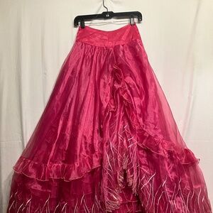 Long evening skirt  Hot pink layered voluminous ruffled tulle organza